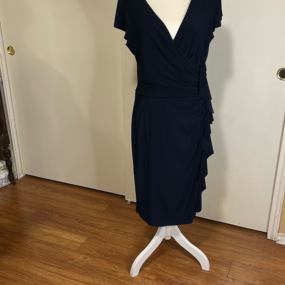 Ralph Lauren Blue Sheath Midi Dress with Flutter Sleeves